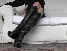 Black Corset Leather Boots,  Cross Your Legs,  Joi Ruined Orgasm And Normal Orgasm Lady Victoria Valen