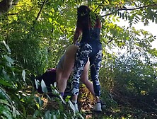 Great And Hot Pegging Of A Slave In The Bushes Near The Railway.  Strap-On In Your Ass