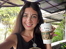 Bj In A Public Toilet Starbucks And Cumwalk - She Drinks Coffee With Jizz On Face Among People