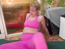 Yoga,  Yawns, Workout Finish With Moist Legging Of Cum