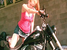 Redhead Babe On Motorbike