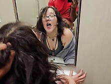 Stepdaughter Lures Stepdaddy Into Public Bathroom For A Huge Facial