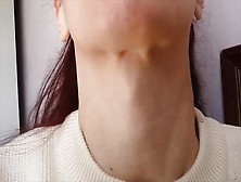 Alluring Enormous Adam's Apple Chick Drinking Neck Close Up