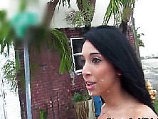 Stranded Latina Teen Facialized In Public