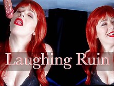 Irish MILF Laughs gives him a Hands Free Ruined Climax under the Milking Table