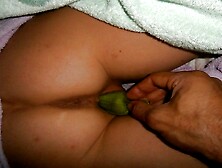 my girlfriend and various objects in her pussy