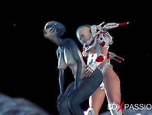 Red-Hot fucky-fucky on th exoplanet! An alien gets poked by a spacewoman in spacesuit with strap-on