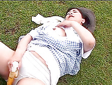 Mature Asian Woman Masturbating Outdoors And Fucking Missionary Style