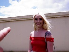 Petite Blonde Girl In A Red Dress Was Picked Up By A Stranger For Quick Sex