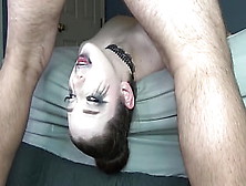 Humongous Titty Goth Babe With Sloppy Ruined Makeup & Ebony Lipstick Gets Extreme Off The Bed Upside Down Facefuck With Balls De