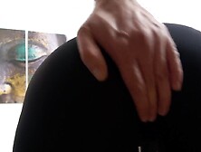 Brunette Hair in Ebony Yoga Leggings Turned on a Dude with a Biggest Wang,  Jerks off and Cums on Leggings