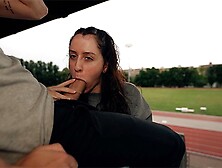 almost caught skank gets cums on in public school after lesson - little arden