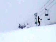 Naked Asian Is Skiing Down The Mountain Public Flash