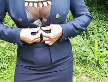 Hot french milf wife with big natural tits stripping outdoors on her lunch break - naughty exhibitionist public show off