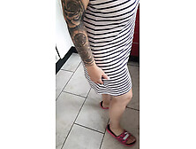 Step mom in the kitchen get her skirt lifted up by step son showing her giant behind