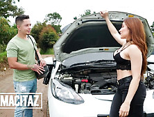 Beautiful Latina Leela Got Mechanic To Check Her Engine