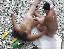 Black Hair Nudist And Her Man At Beach