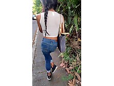 My girlfriend has the Lush toy inserted in her cunt and we are walking down the street and I'm rec