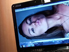 Gorgeous brunette with blonde eyes kissing my cock