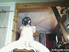 Slave Nina.  Tied,  Gasmask,  Shaved And Penetrated