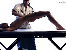 Little tight virgin twat teenie Vika massaged