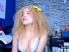 Very pretty big boobs petite blonde teen on cam