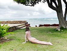 tranquil outdoor yoga with a view - yoga with grey