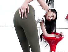 Raven Haired Goddess Gets Drenched Into Peeing