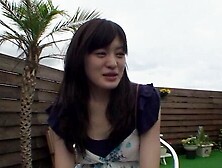 Cute Asian brunette Aki Tajima after tea in a cafe went home to the waiter for a fuck