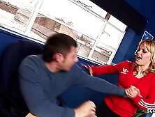 Angry Youngster in Overknee Socks at Femdom Fuck with her Nerd Coach