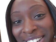 As the cock splits her pussy apart the black babe starts to shake her ass