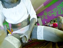 Tattoo TS anal and CBT play - enormous solo playing with bounded tattooed wang and sex toys