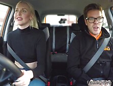 Horny blonde gets creampie in car