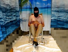 naked bound slave in pantyhose on a chair without