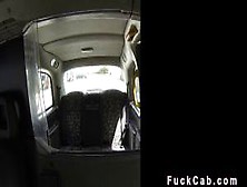 Nasty lesbians licking in fake taxi while driving