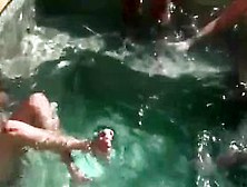 College chicks sucking dick in pool gangbang