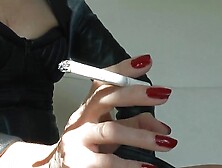 Leather Mistress Lady Victoria Valente - Beautiful Hands,  Red Fingernails,  Cigarette,  Close-Ups