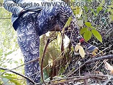 Older stepmom screws herself doggy style outdoors