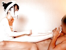 Oriental slut just got out of the bath gives a stud a footjob