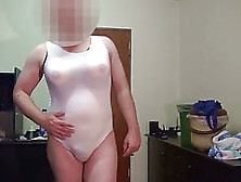 Fake Boobs - Posing In White Sports-Body,  Shaved.