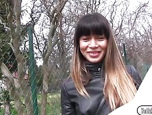 Sexy babe Mona Kim gets creampied in public for cash