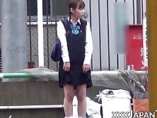 Japanese Teen Toys Pussy Over Panties During School Break