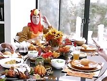 Thanksgiving cosplay orgy ends in messy facials