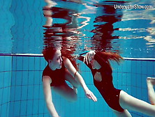 Diana Zelenkina And Simonna Attractive Brunettes In The Pool