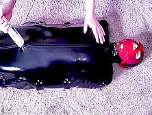 Tiny Slut Is Muzzle Gagged Then Locked In A Latex Sack & Made To Cum On A Magic Wand!