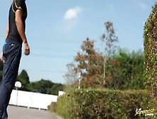 Hot ass Japanese woman oudoors MMF action