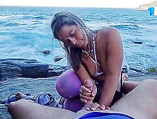 Amazing super-steamy milf blowjob on rocks,  public deepthroating!
