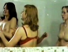 One Lucky Man And Four Ladies Are Having Steamy Orgy In The Sauna