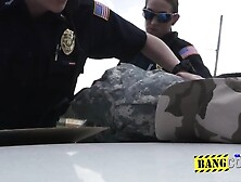 Two female cops found a soldier. on the street and have sex with him.