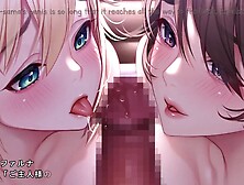 Two naughty anime girls are licking massive cock in POV cartoon